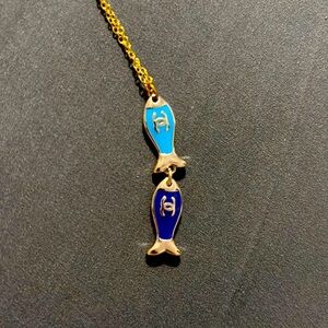 Blue and silver tone Fish Pendant Necklace
